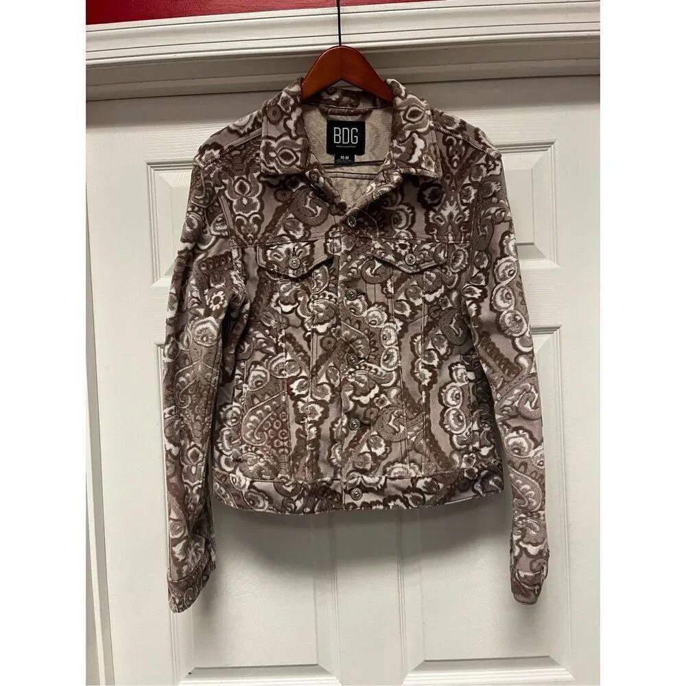 Urban Outfitters BDG Brown & White Carpet Bagger Tapestry Trucker Jacket sz M EU